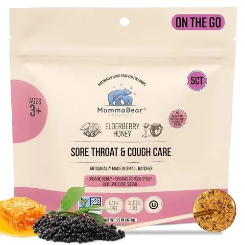 MommaBear Organic Kids Cough Lollipops 5pc | Natural Sore Throat Relief & Cough Drop for Kids 3+ thumbnail 1