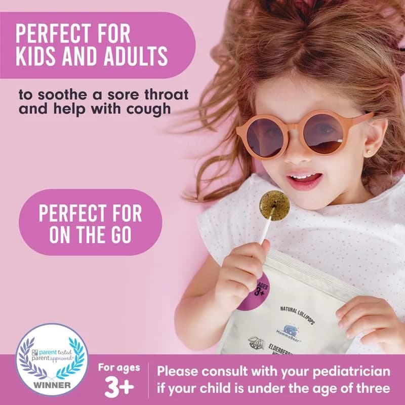 MommaBear Organic Kids Cough Lollipops 5pc | Natural Sore Throat Relief & Cough Drop for Kids 3+ thumbnail 6