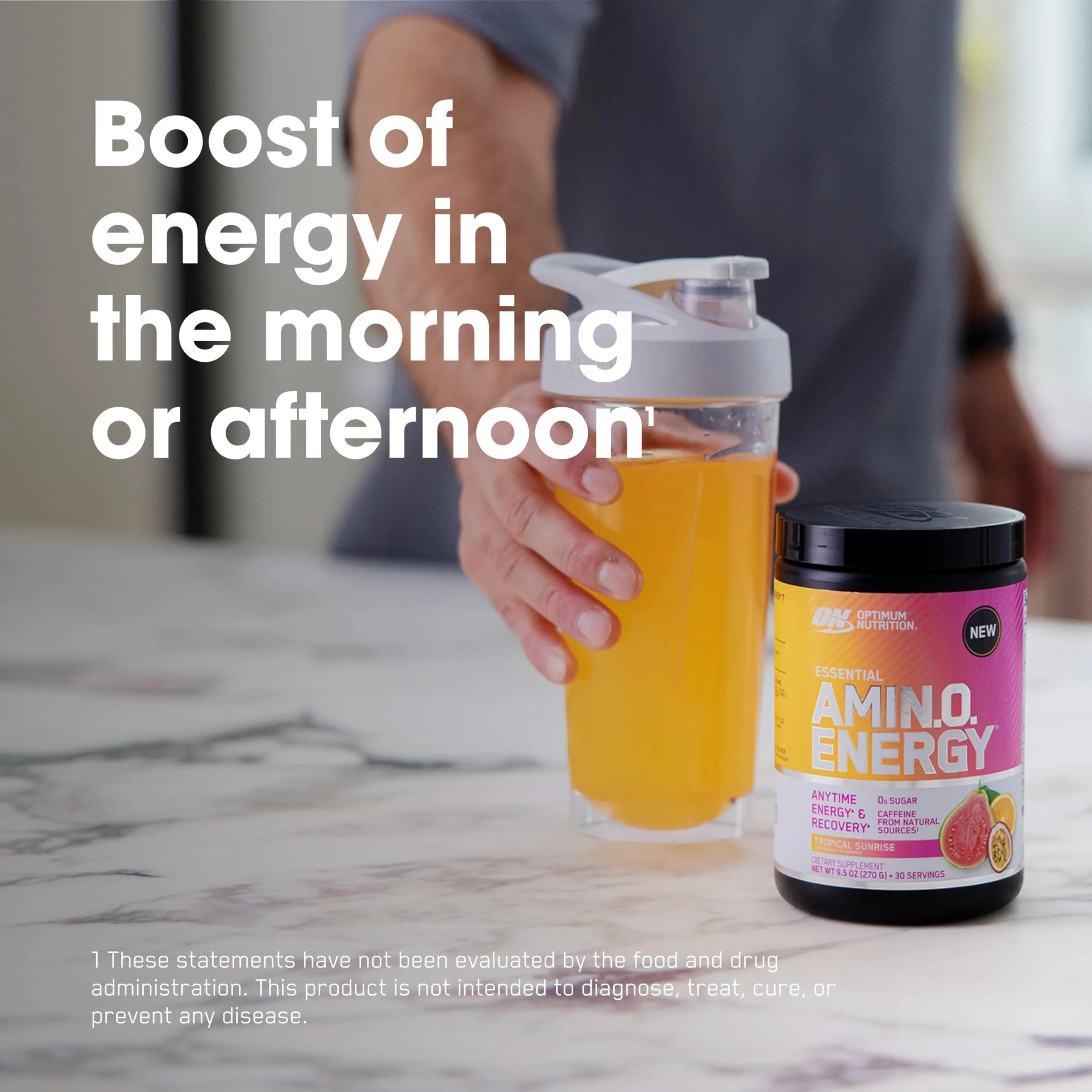 Optimum Nutrition Amino Energy Tropical Sunrise Flavor, 65 Servings (1.29 lb / 584g) | Energy & Recovery Blend thumbnail 5