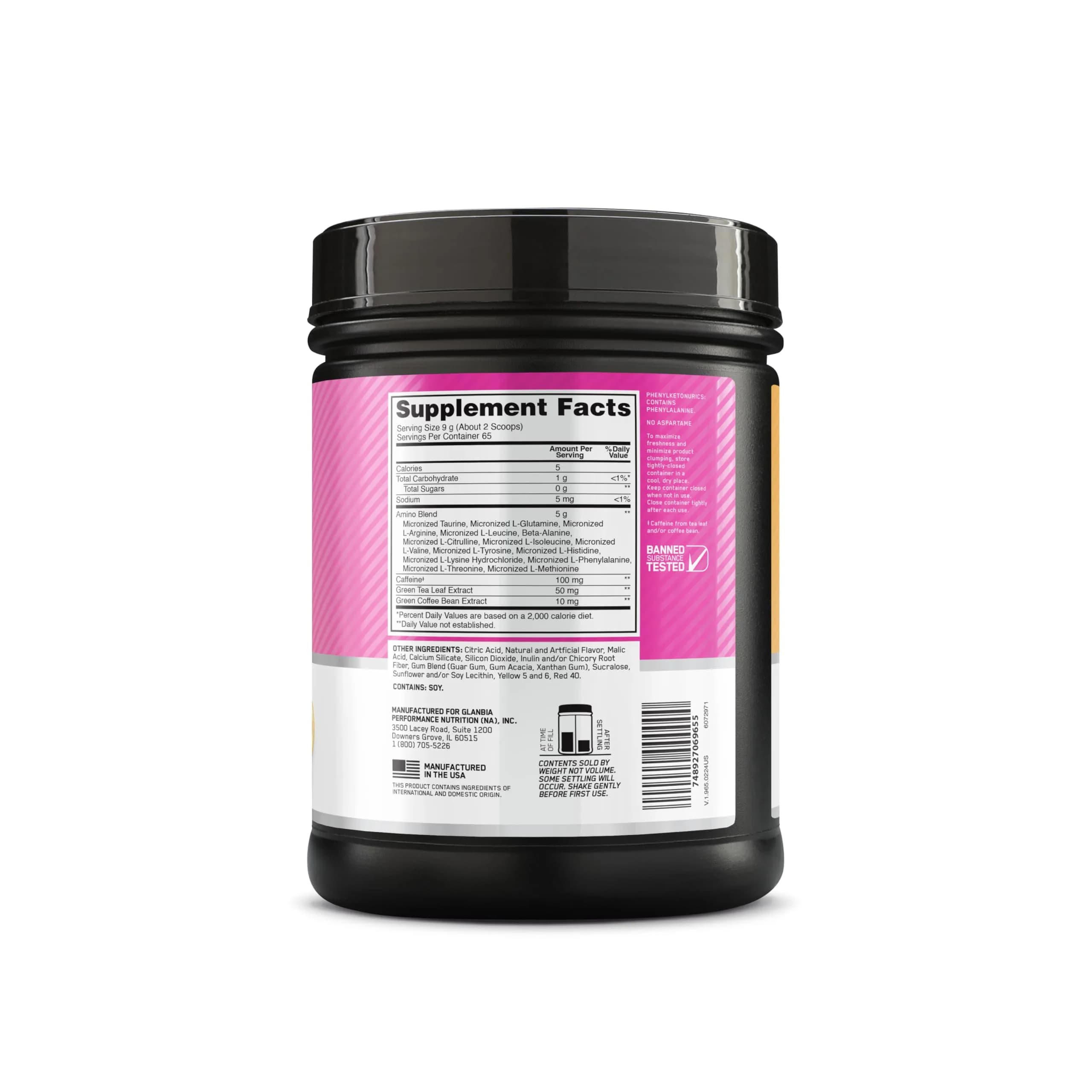 Optimum Nutrition Amino Energy Tropical Sunrise Flavor, 65 Servings (1.29 lb / 584g) | Energy & Recovery Blend thumbnail 6
