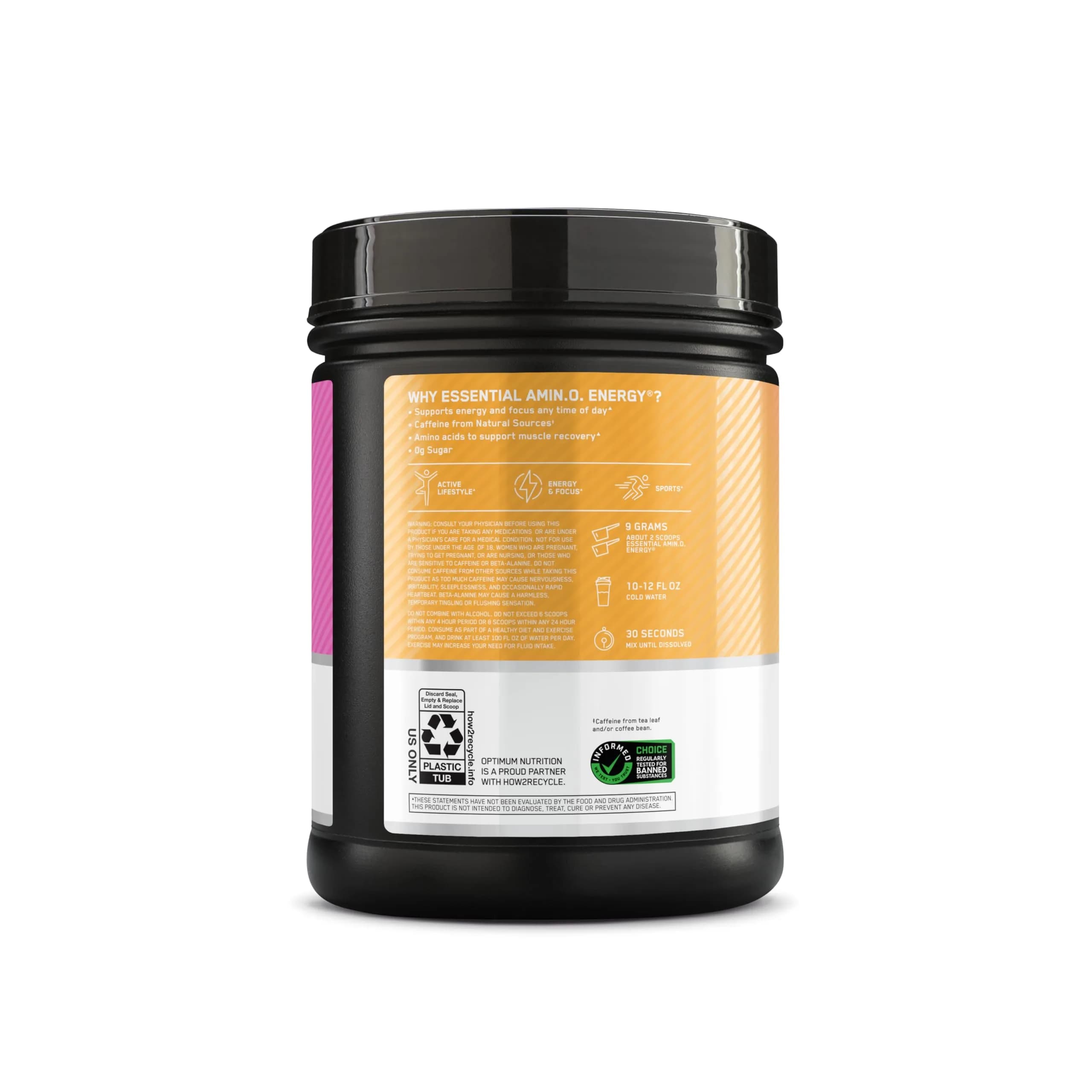 Optimum Nutrition Amino Energy Tropical Sunrise Flavor, 65 Servings (1.29 lb / 584g) | Energy & Recovery Blend thumbnail 7