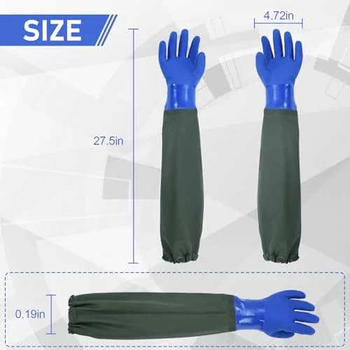 MUMUKE Long Waterproof Gloves 28 Inch XX-Large | Chemical Resistant PVC with Cotton Liner thumbnail 2