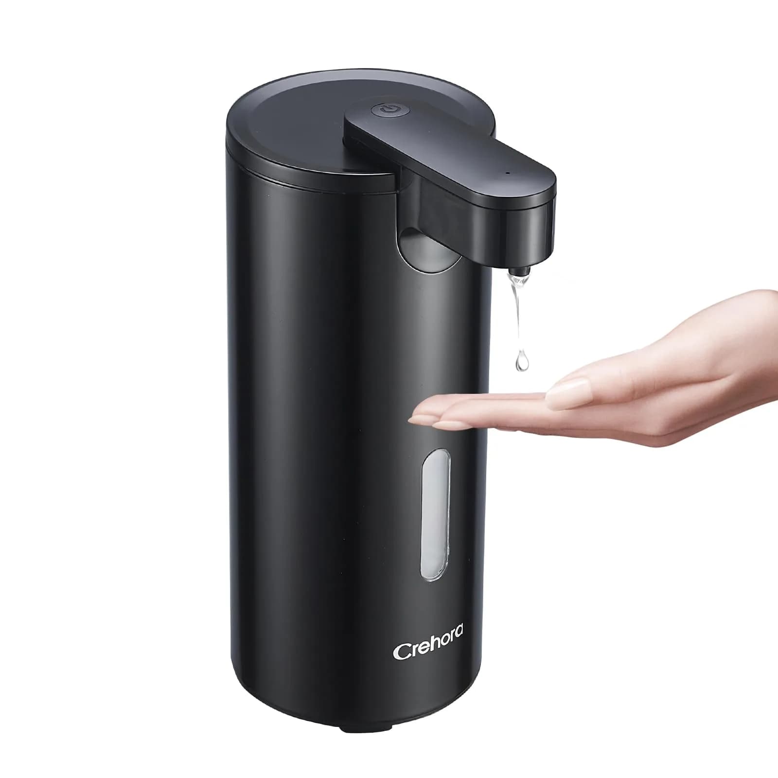 Crehora Automatic Liquid Soap Dispenser Touchless Stainless Steel 340ml (12oz) | Hygienic Hands-Free Dispensing — Black