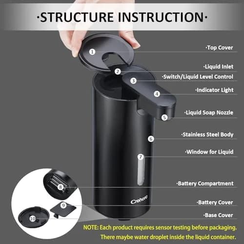 Crehora Automatic Soap Dispenser Touchless, 340ml | Hygienic, Waterproof & Adjustable Volume thumbnail 5