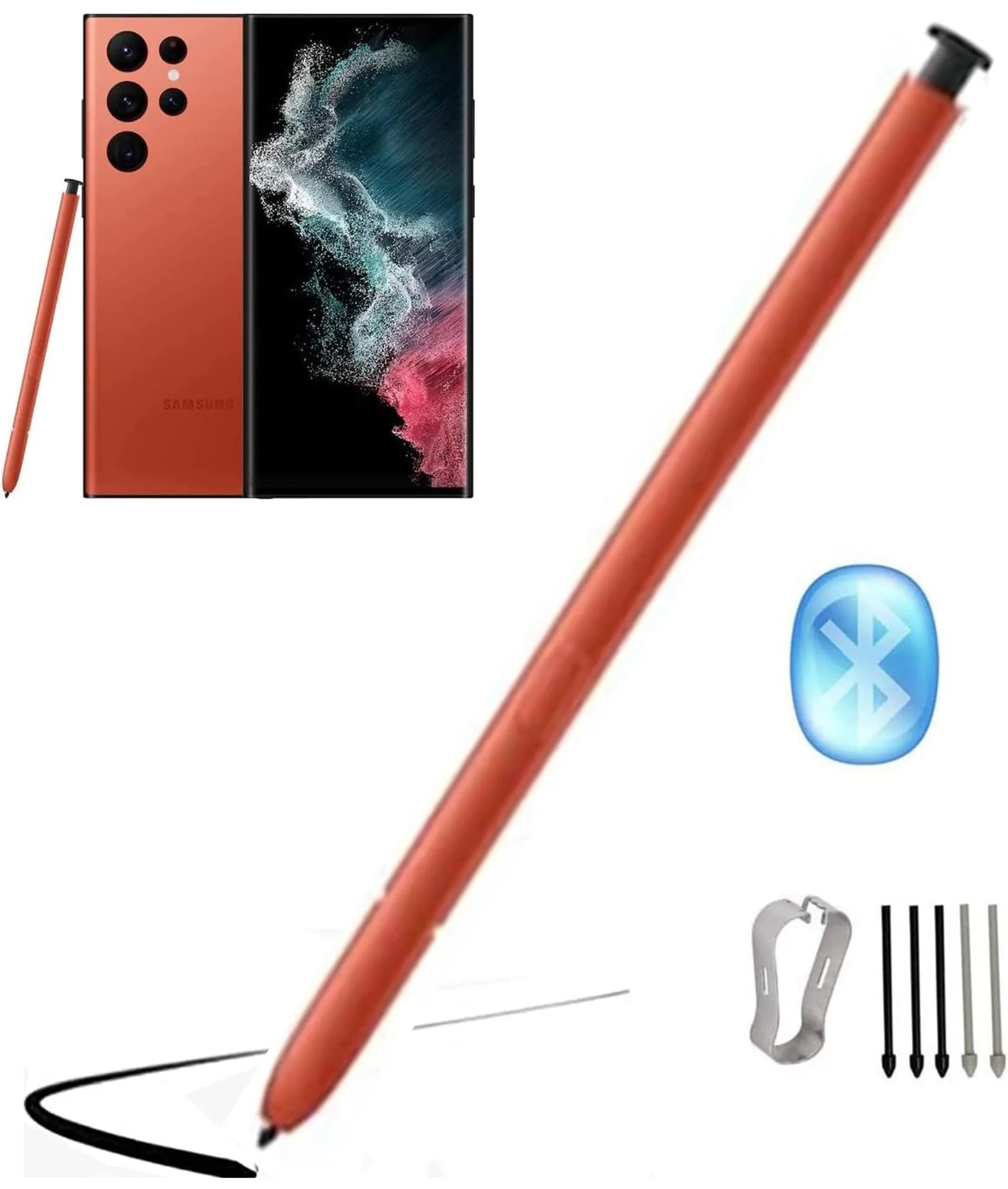 YJSK S Pen Replacement for Samsung Galaxy S22 Ultra 5G (Green) | 4096 Pressure Sensitivity, Bluetooth Air Command — Red