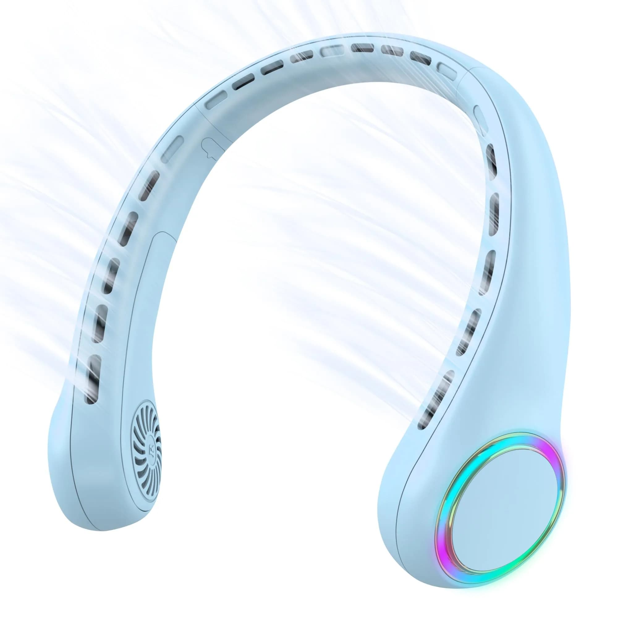 GULAKI Portable Neck Fan White | Hands Free Cooling with 4000mAh Battery (70-120c) — Pure Blue