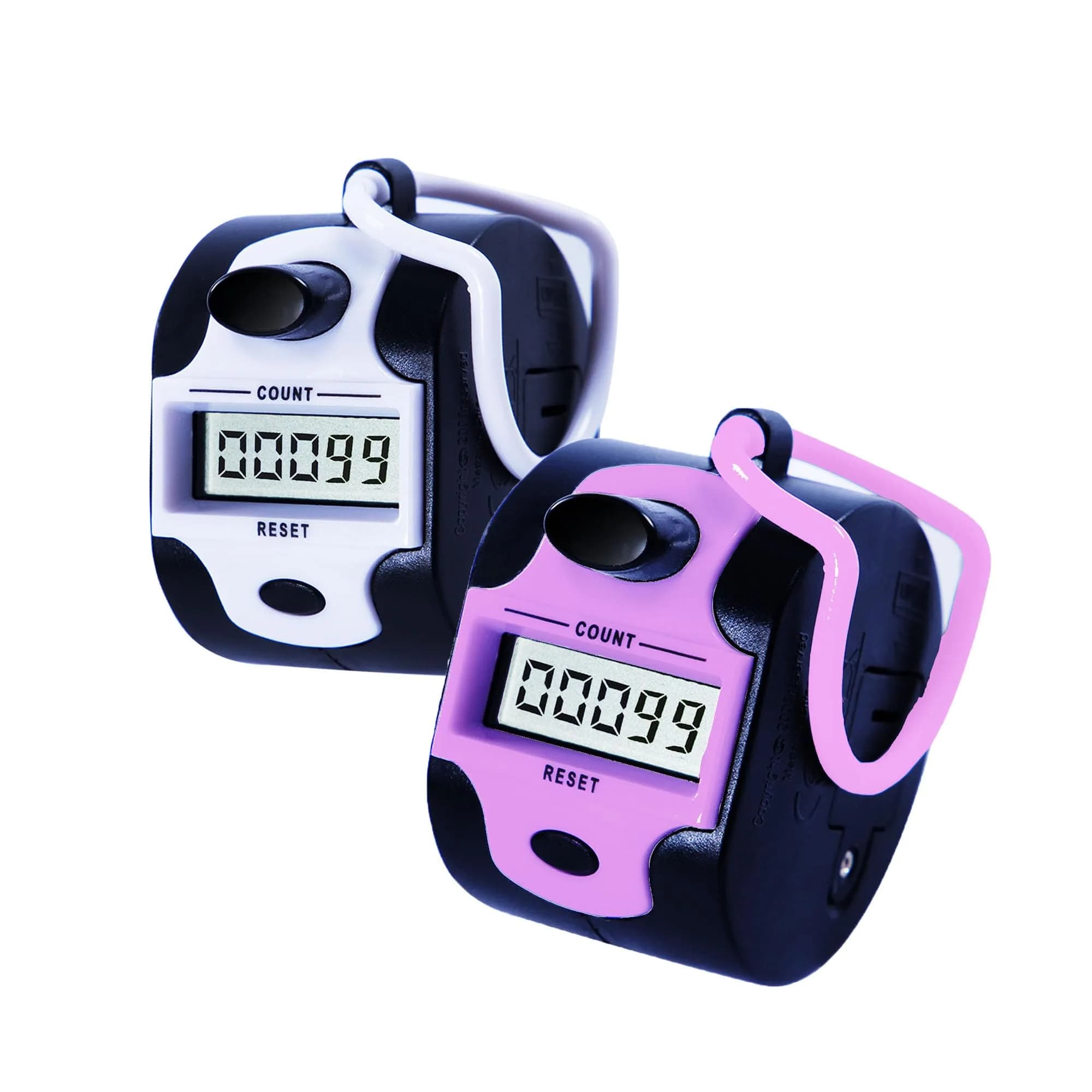 TESEAS Electronic Tally Counter Clicker 99999 Counts | 5-Digit Display — 2pc pink white