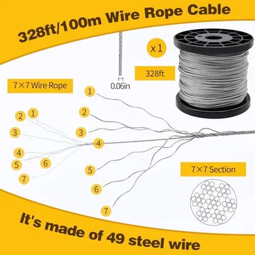 FGBNM 1/16" Wire Rope Kit with Turnbuckles & Eye Screws, 328ft (99.97m) Stainless Steel Cable thumbnail 3
