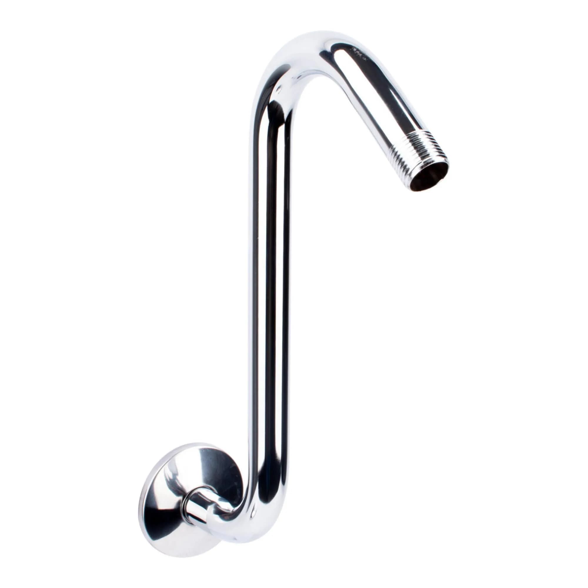 JS Jackson Supplies Shower Head Extension Arm with Flange, 10.5 Inch High-Rise Curved S Shape, Stainless Steel, Oil Rubbed Bronze Finish — Chrome