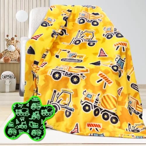 UOFON Construction Truck Excavator Blanket for Boys, Kids, 50" x 60" | Glow in the Dark Cozy Fleece Throw thumbnail 1