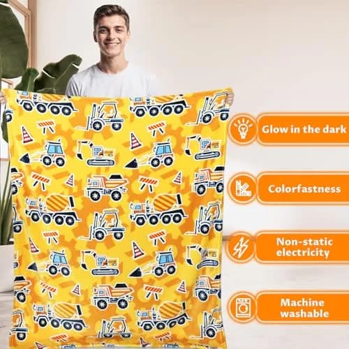 UOFON Construction Truck Excavator Blanket for Boys, Kids, 50" x 60" | Glow in the Dark Cozy Fleece Throw thumbnail 5