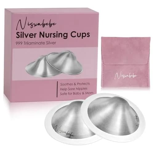 NISXABEBE Original Silver Nursing Cups for Breastfeeding Newborns | 999 Pure Silver, Regular Size thumbnail 1