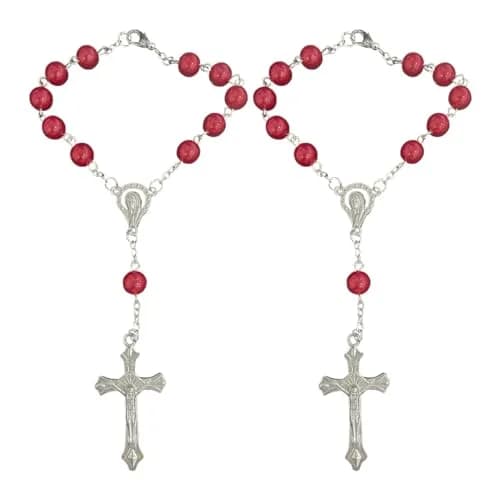 smilfuy 2PCS Car Rosary Red Pendant with Cross Charm | 18.4cm (7.26 inch) Total Length thumbnail 1