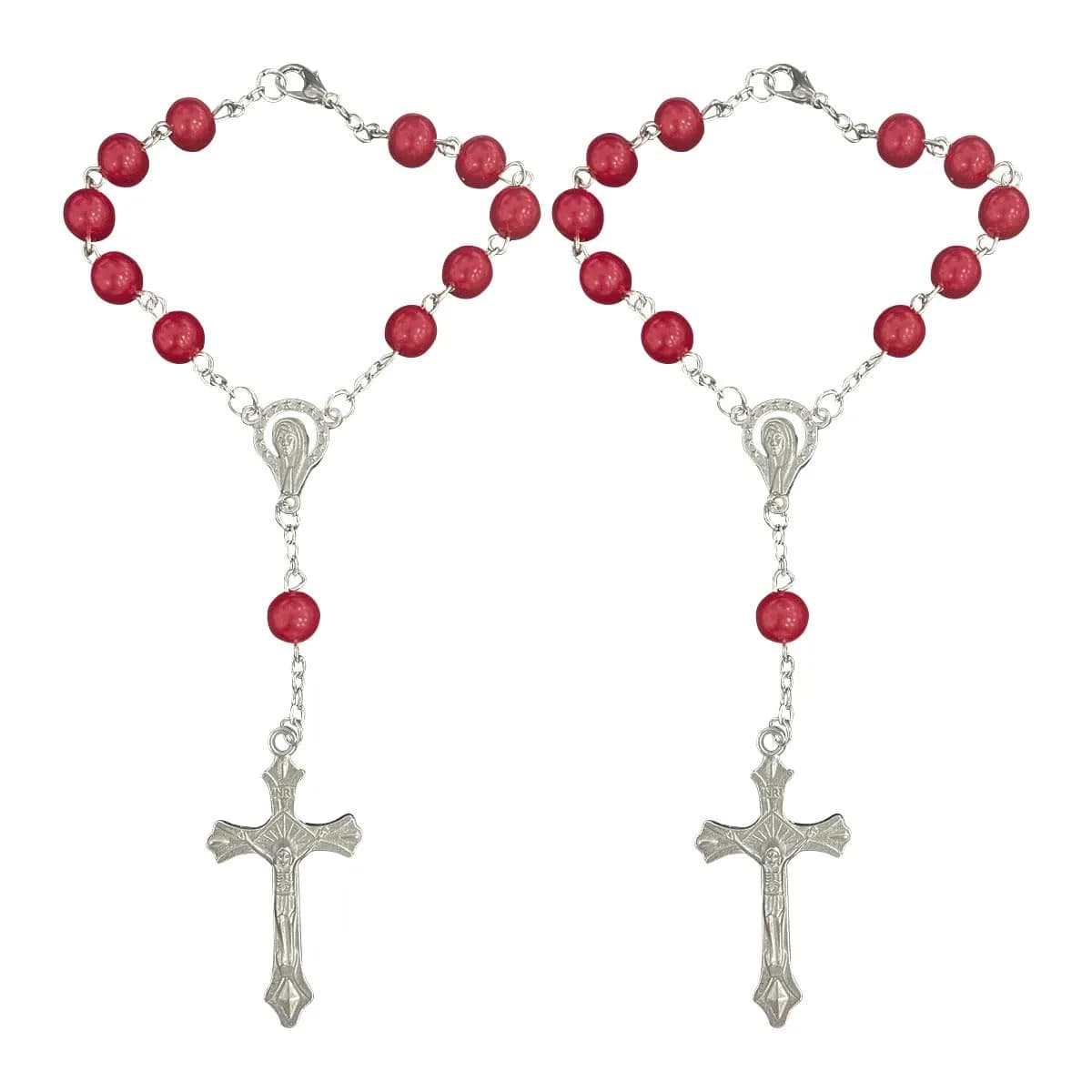 smilfuy 2PCS Car Rosary Red Pendant with Cross Charm | 18.4cm (7.26 inch) Total Length
