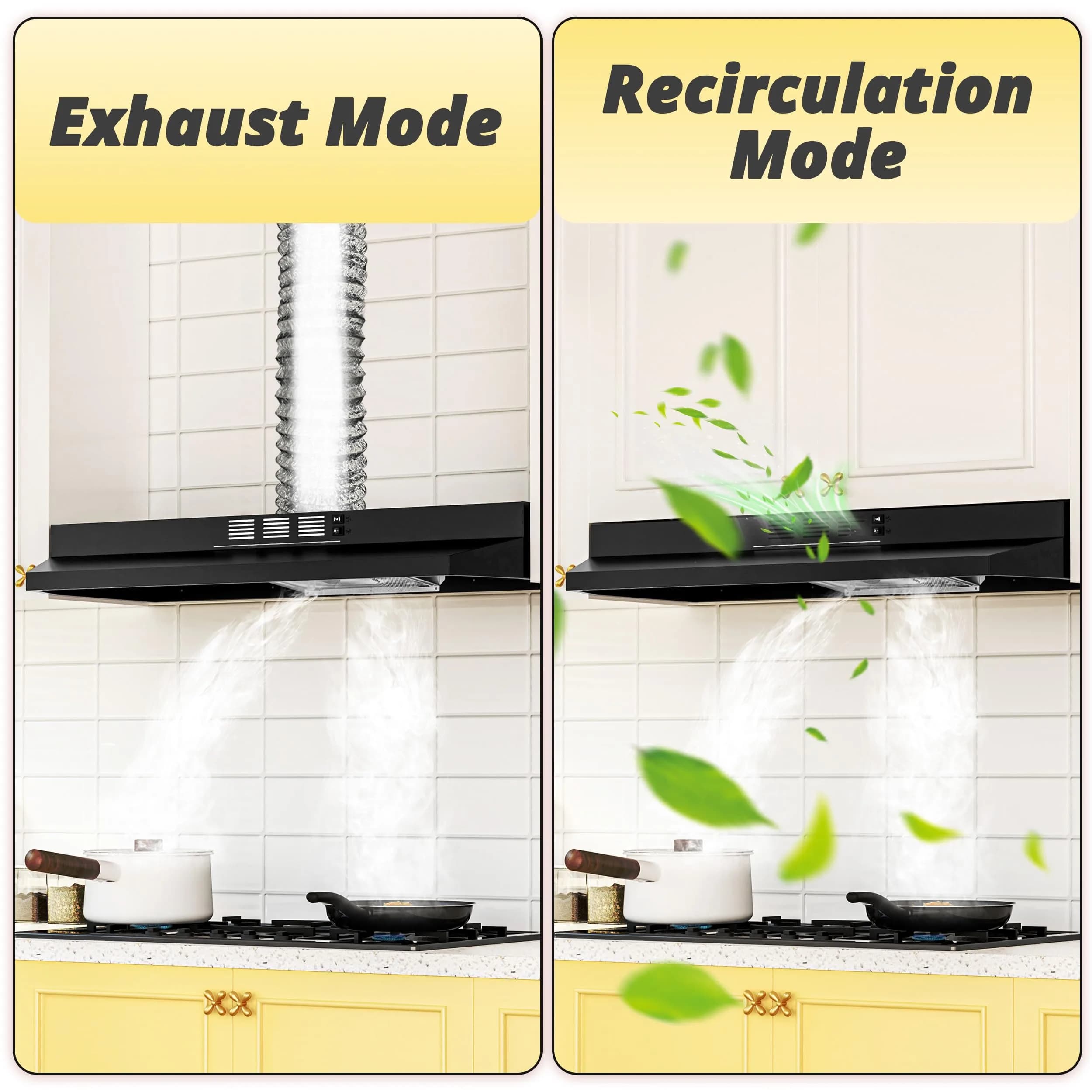 FIREGAS 91.4cm (36 Inch) Under Cabinet Range Hood - Black Painted Stainless Steel, 300 CFM, 2-Speed, Convertible Duct/Ductless thumbnail 7