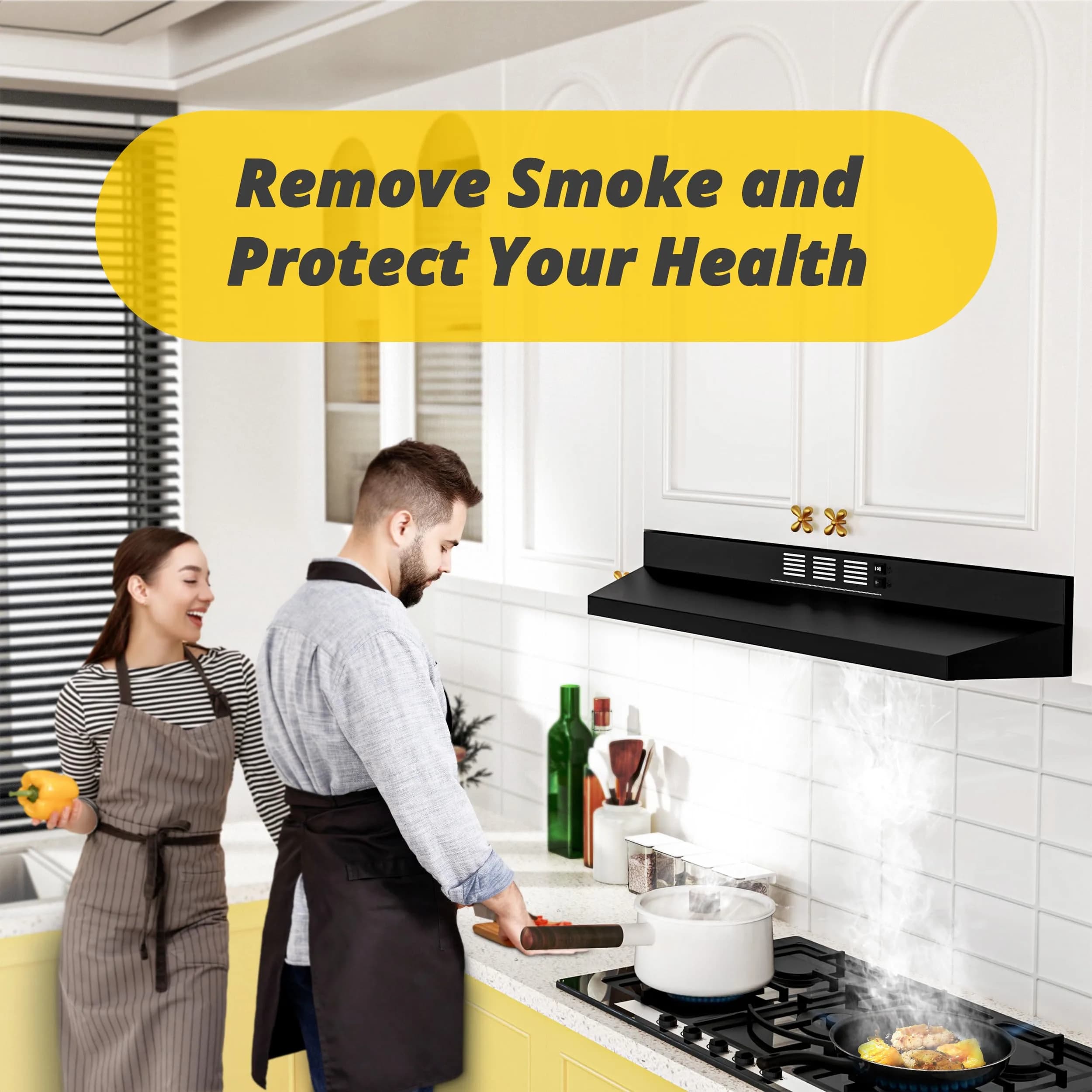 FIREGAS 91.4cm (36 Inch) Under Cabinet Range Hood - Black Painted Stainless Steel, 300 CFM, 2-Speed, Convertible Duct/Ductless thumbnail 8