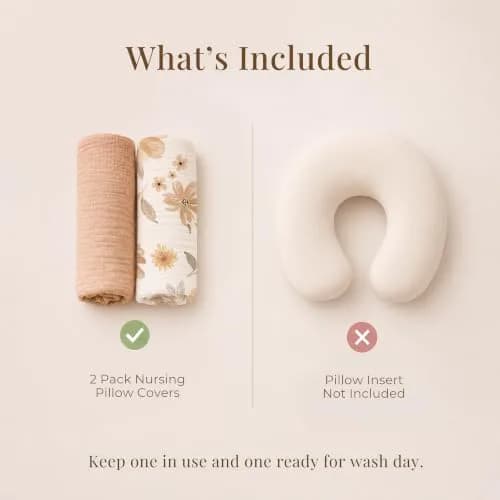 Konssy 2-Pack Muslin Nursing Pillow Covers 63.5cm x 45.7cm | Soft Cotton Slipcovers for Baby thumbnail 3