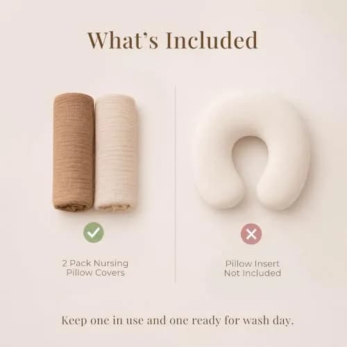Konssy Muslin Nursing Pillow Covers - 2 Pack, Cream Soft Cotton Slipcover for Baby | 63.5 x 45.7 cm (25 x 18 inches) thumbnail 3