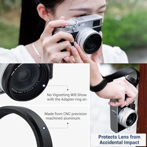 JJC Metal Lens Filter Adapter for Fuji X100VI X100V X100F X100T X100S X100 X70 Cameras | Fits 49mm Filters & Fuji FLCP-49 Lens Cap thumbnail 5