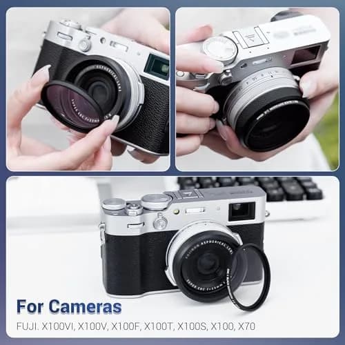JJC Metal Lens Filter Adapter for Fuji X100VI X100V X100F X100T X100S X100 X70 Cameras | Fits 49mm Filters & Fuji FLCP-49 Lens Cap thumbnail 2