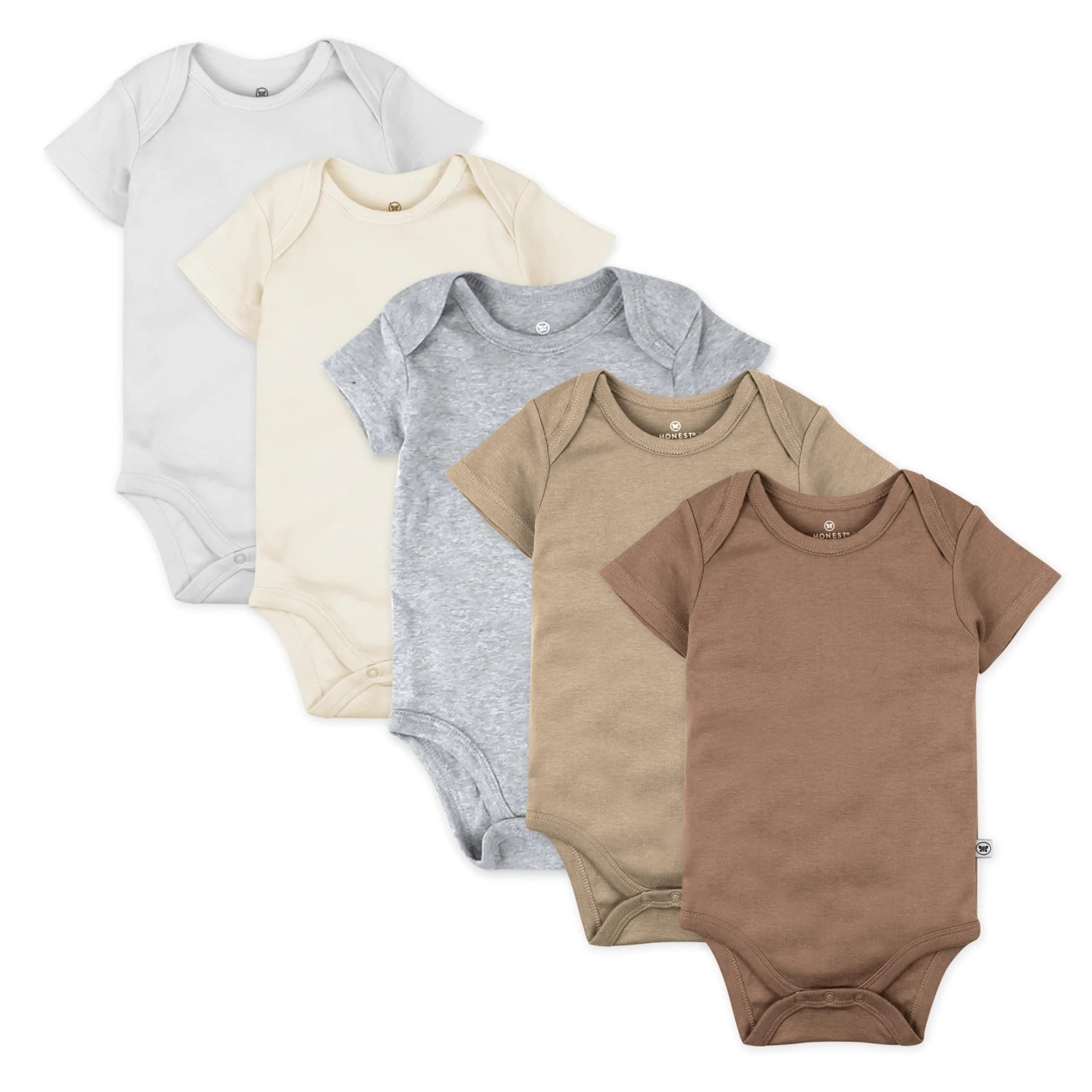 HonestBaby 5-Pack Organic Cotton Short Sleeve Bodysuits for Infant Baby Boys, Natural Ombre, 3-6 Months | Breathable & Gentle - main product image
