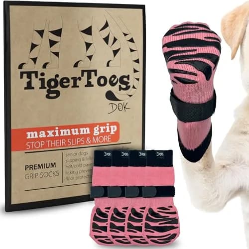 DOK TigerToes Non-Slip Dog Socks XXL (4-Pack) | Extra-Thick Grip for Hardwood Floors & Hot Pavement thumbnail 1