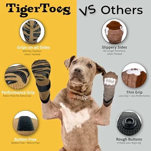 DOK TigerToes XXL Dog Socks (4-Pack, Cool Caramel) | Non-Slip Grip for Hardwood Floors & Senior Dogs thumbnail 4