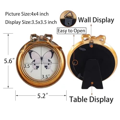 SIKOO Vintage Picture Frame 4x4 Round | Antique Bronze Gold Wall & Tabletop Decor thumbnail 6