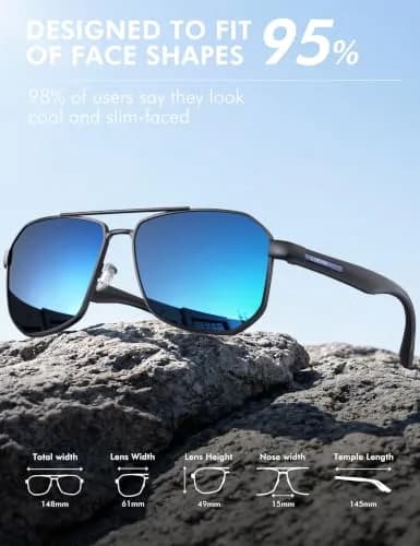 Luenx Aviator Polarized Sunglasses for Men: Square UV400 Driving | High-Quality UV Protection thumbnail 5