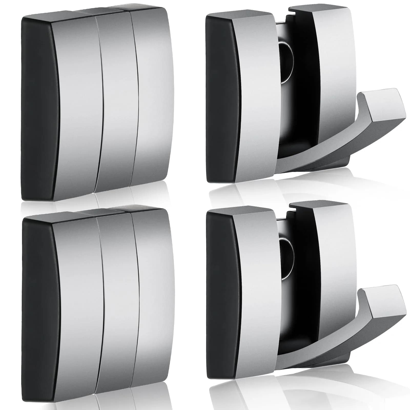 Queekay 4 Pcs Folding Hideaway Coat Hooks Space Aluminum | Retractable Wall Hanging Holder for Closet & Bathroom — Gray