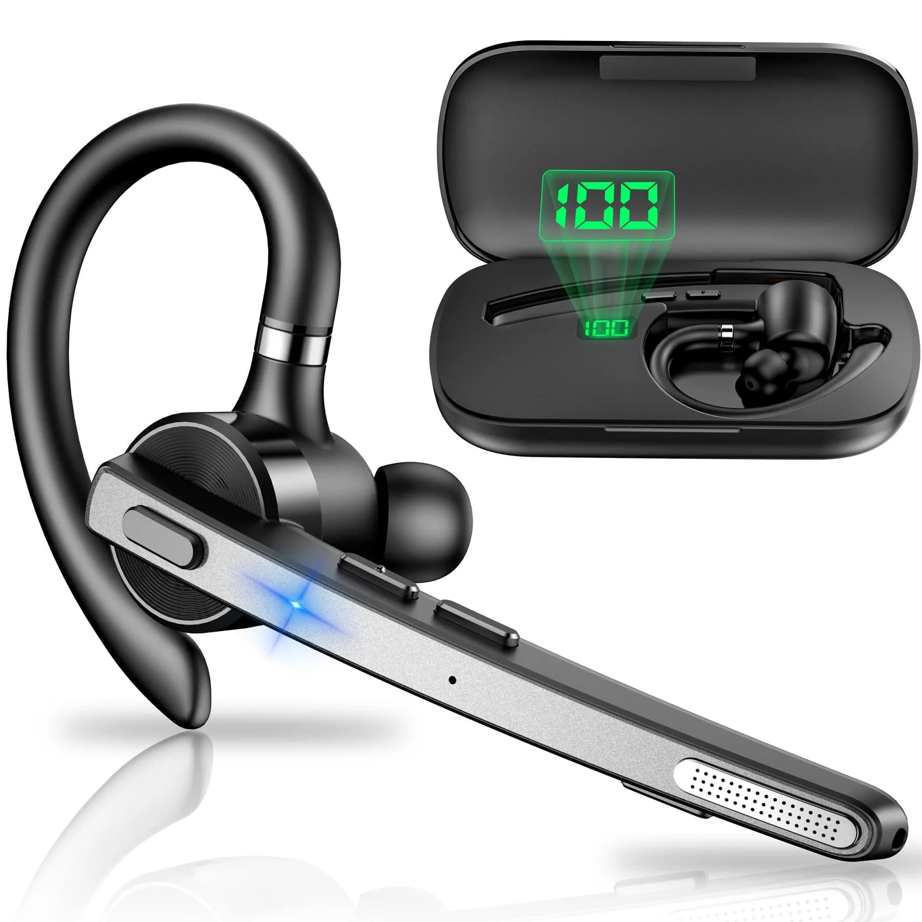 New Bee M53 Bluetooth Headset with 500mAh Charging Case | 72H Talktime, Dual Mic Noise Cancelling