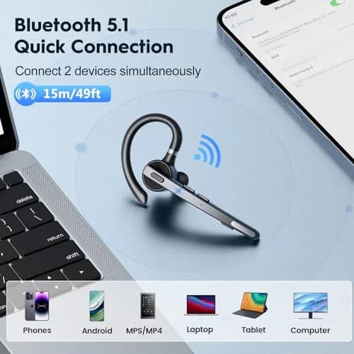 New Bee M53 Bluetooth Headset with 500mAh Charging Case | 72H Talktime, Dual Mic Noise Cancelling thumbnail 5