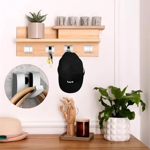 Queekay 4 Pcs Folding Hideaway Coat Hooks Space Aluminum | Retractable Wall Hanging Holder for Closet & Bathroom thumbnail 3