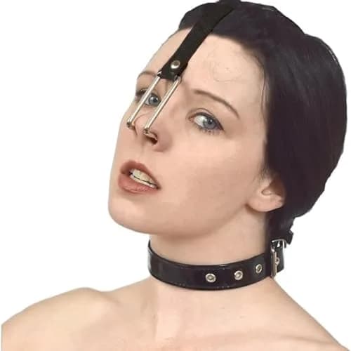 KLORVEU PU Leather Neck Collar Choker with Metal Nose Hook Buckle & Adjustable Pin Buckle | Black thumbnail 1