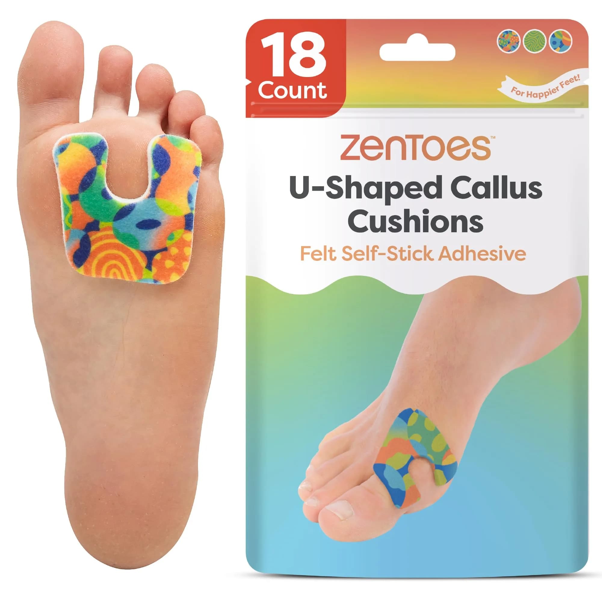 ZenToes U-Shaped Felt Callus Pads 18 Count | Protects Feet from Friction and Pressure - main product image
