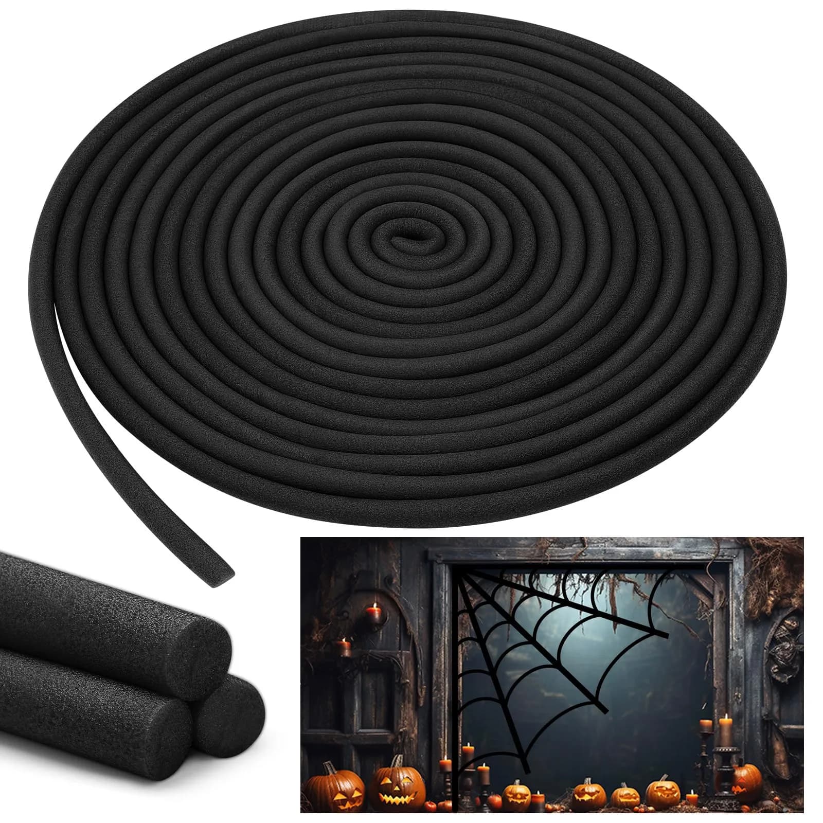 Frienda White Foam Noodles for Crafts, 5/8 Inch x 40 Ft, Flexible Foam Rods for DIY Projects — Black / 40 Ft, 5/8 Inch