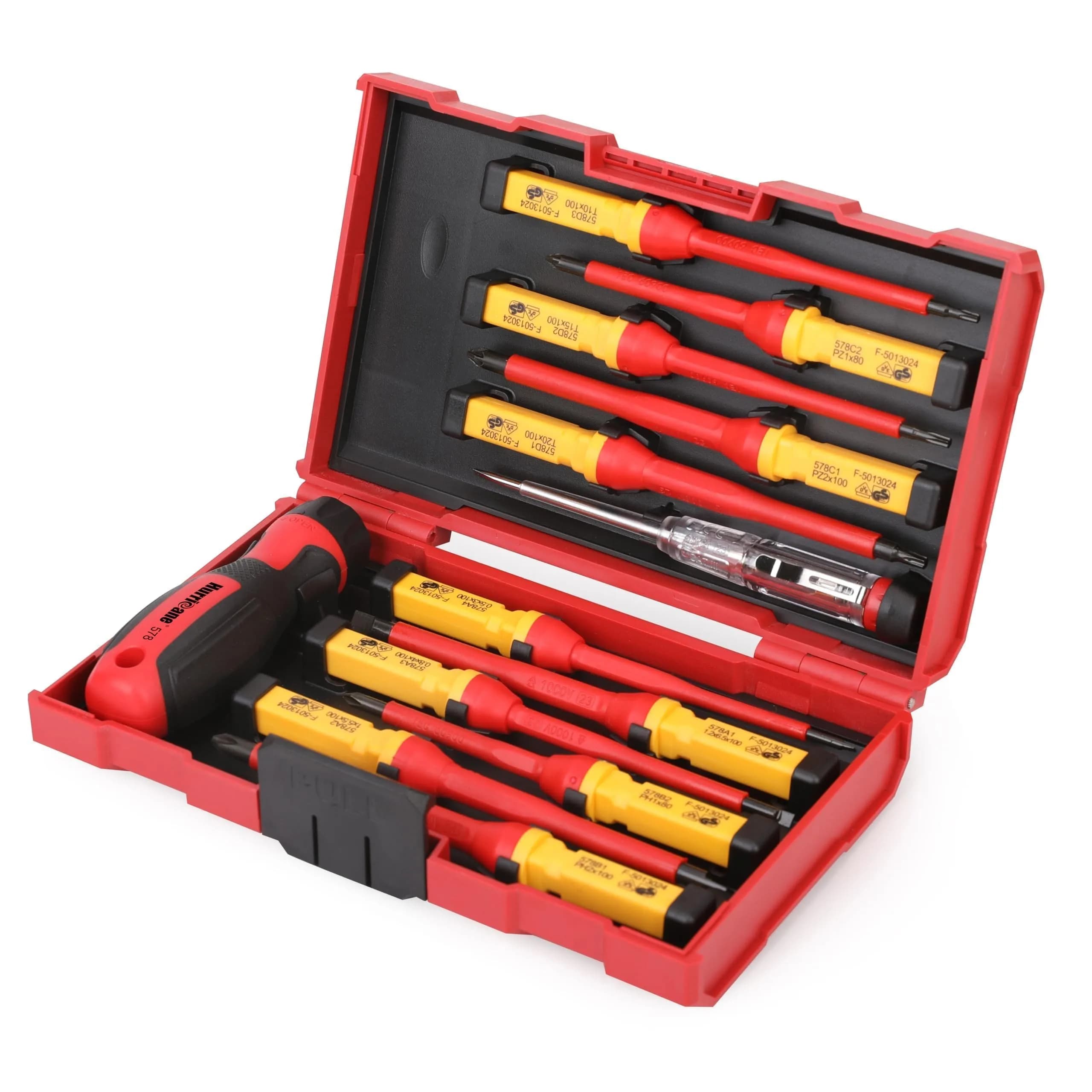 HURRICANE 1000V Insulated Screwdriver Set, 15-Piece Professional Electrician Tool Kit with Magnetic Tips — Red Yellow