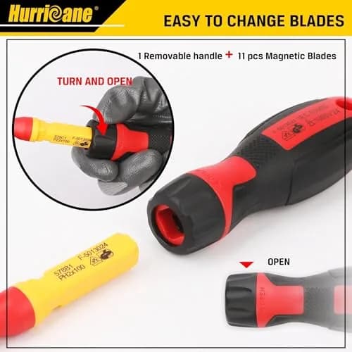 HURRICANE 13 Piece 1000V Insulated Electrician Screwdriver Set | Cr-V Magnetic Tips for Professional & Home Repair thumbnail 4