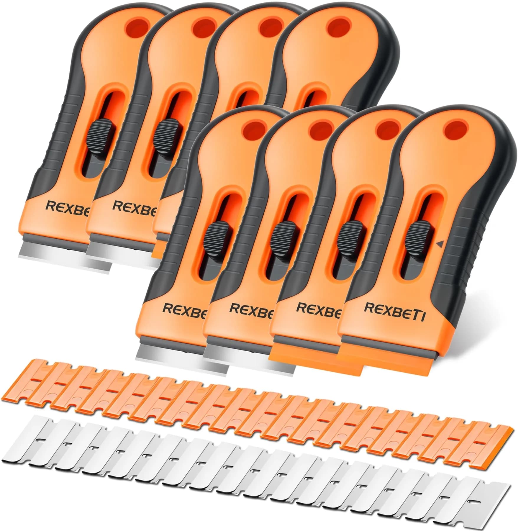 REXBETI Razor Blade Scraper Tool 8 Pack with 240 Blades | Heavy Duty Glass Stovetop & Wall Cleaner