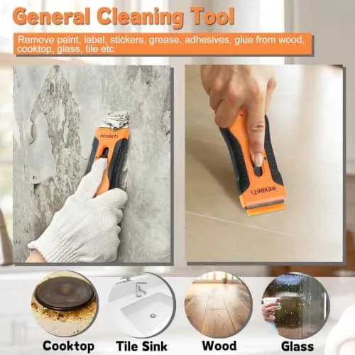 REXBETI Razor Blade Scraper Tool 4 Pack | Heavy Duty Glass Stovetop & Wood Floor Cleaner thumbnail 5