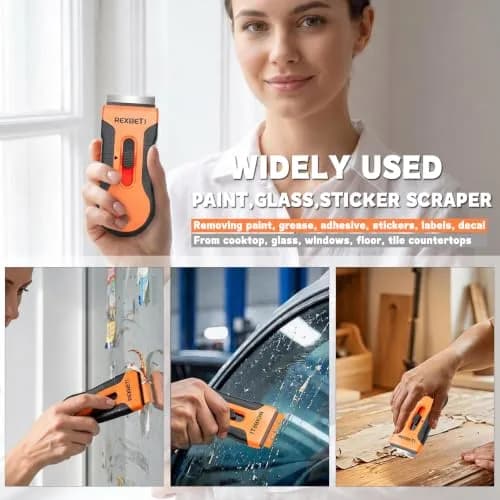 REXBETI Razor Blade Scraper Tool 4 Pack | Heavy Duty Glass Stovetop & Wood Floor Cleaner thumbnail 3