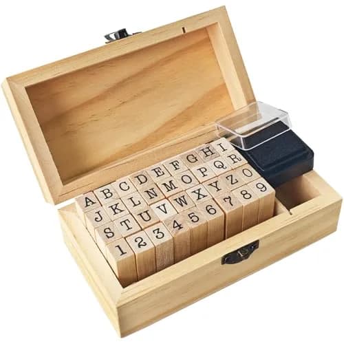 OJYUDD Wooden Rubber Number Alphabet Stamps 36 pcs | Vintage Craft Kit for Scrapbooking & Journaling thumbnail 1