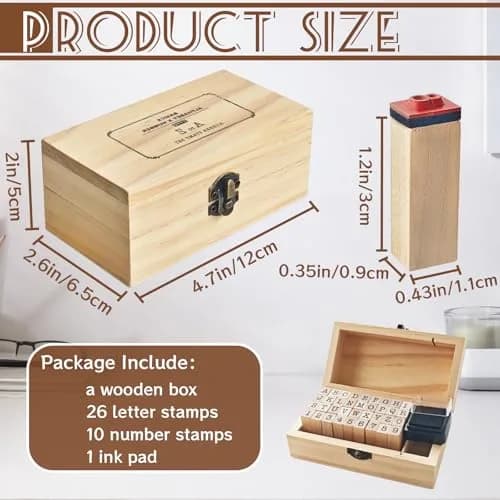 OJYUDD Wooden Rubber Number Alphabet Stamps 36 pcs | Vintage Craft Kit for Scrapbooking & Journaling thumbnail 2