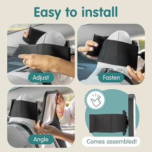 Onco Baby Car Mirror for Fixed Headrests - Tesla-Compatible Non-Slip Mirror | 23.4cm x 17.3cm thumbnail 6