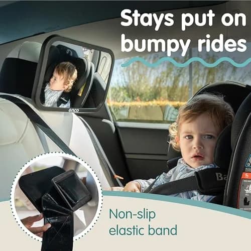 Onco Baby Car Mirror for Fixed Headrests - Tesla-Compatible Non-Slip Mirror | 23.4cm x 17.3cm thumbnail 3