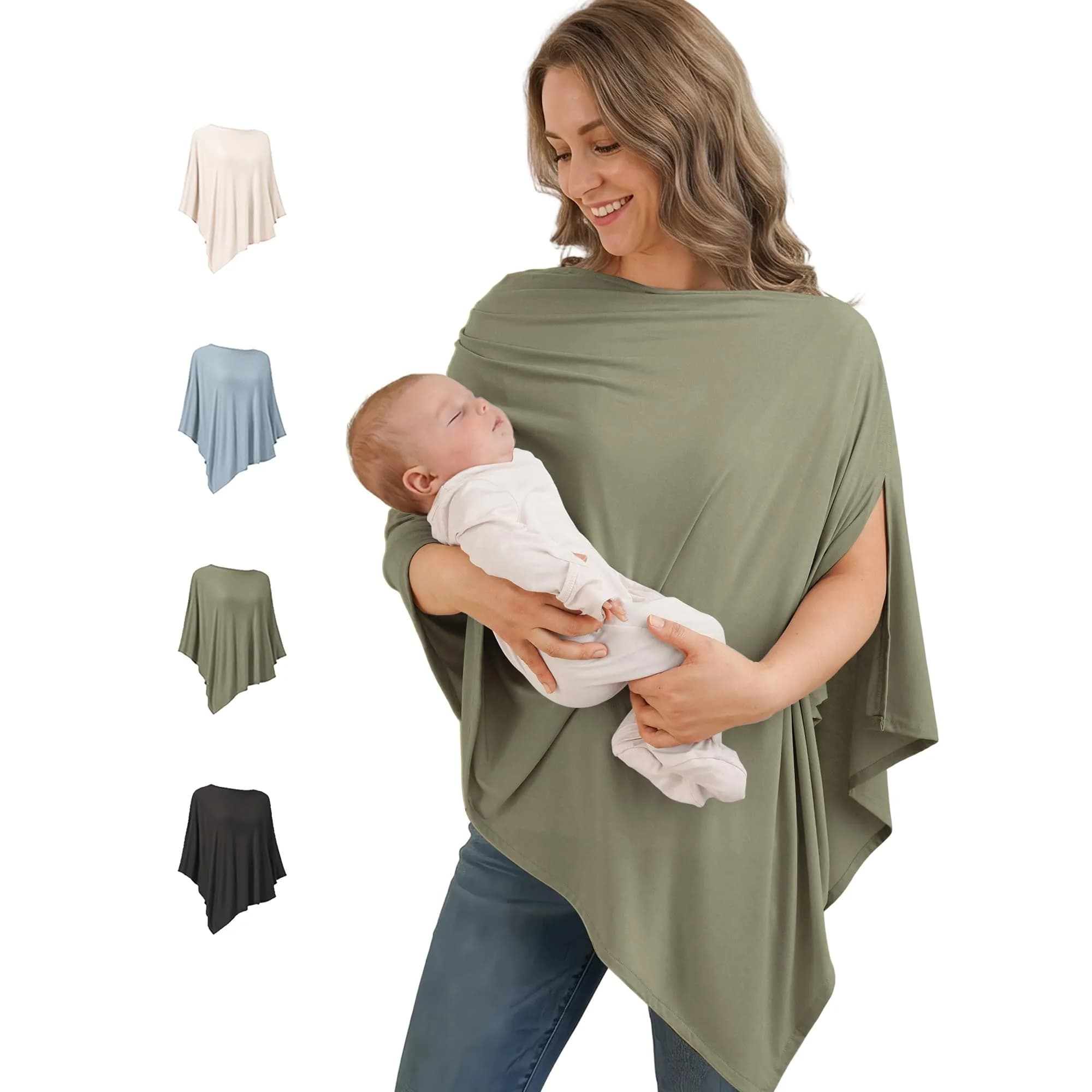 Konssy Rayon Made from Bamboo Nursing Cover for Breastfeeding | Soft, Breathable, Wearable Poncho with 360° Privacy — Army Green