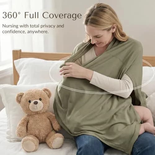 Konssy Rayon Made from Bamboo Nursing Cover for Breastfeeding, Army Green | Soft, Breathable, Wearable Poncho for Privacy thumbnail 8