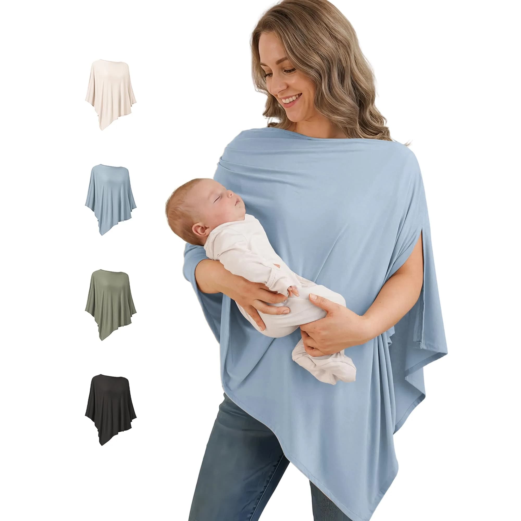 Konssy Rayon Made from Bamboo Nursing Cover for Breastfeeding, 156 g (5.5 oz) | Breathable & Stretchy for 360° Privacy — Blue