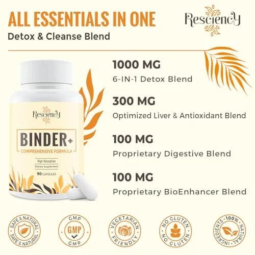 Resciency Detox Binder Supplement – Activated Charcoal, Zeolite, Bentonite Clay, Milk Thistle, 90 Vegan Capsules | Liver & Gut Support thumbnail 5