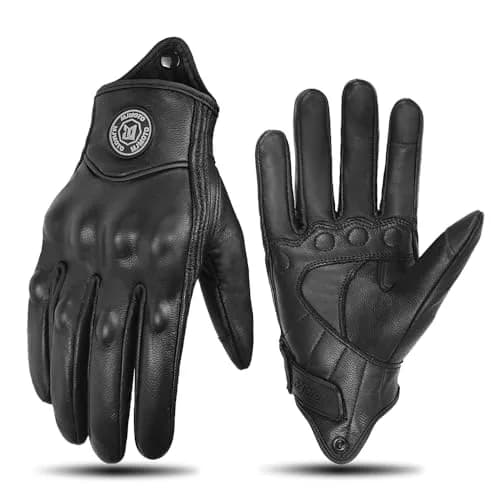 mjmoto Men's Classic Goat Leather Motorcycle Gloves, Hard Knuckle Vintage Riding Gear (Black, X-Large) | Breathable & Touchscreen Compatible thumbnail 1